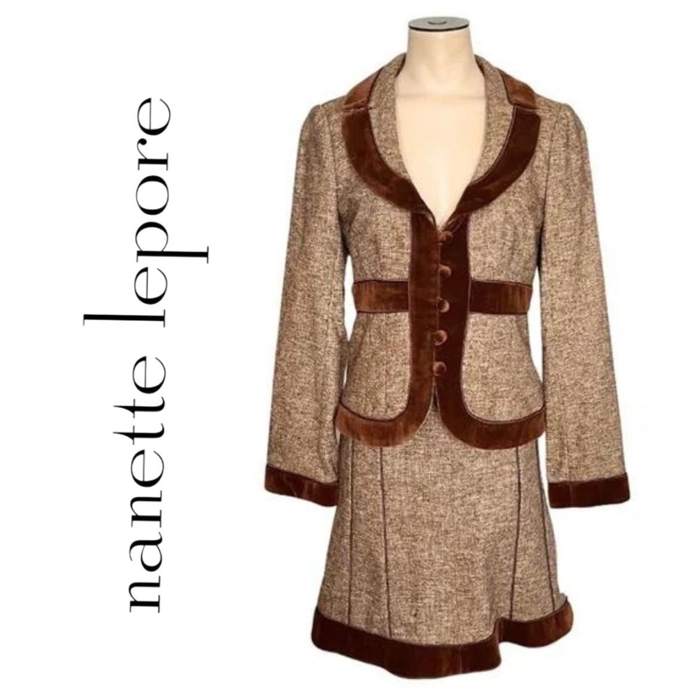NWT Nanette Lepore Anna Karenina Jacket Skirt Set Tan Camel // Size Small 2 4